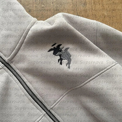 🔥 Sweat à capuche zippé vintage – style streetwear hip hop et oversize 🔥