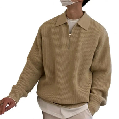 🧥🔥 Pull Homme Hiver Automne – Pull Zippé à Col Revers, Doux & Chaud