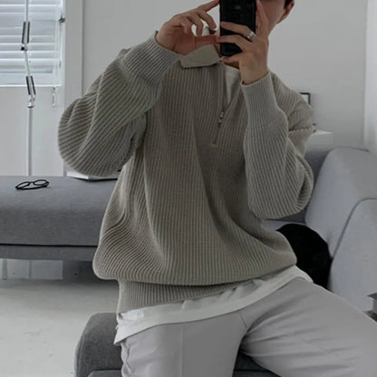 🧥🔥 Pull Homme Hiver Automne – Pull Zippé à Col Revers, Doux & Chaud