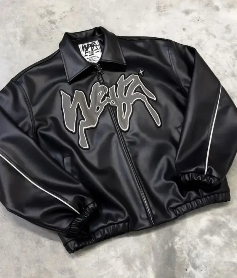 🧥 Veste Baseball Y2K en Cuir – Style Rétro & Hip-Hop Américain 🔥