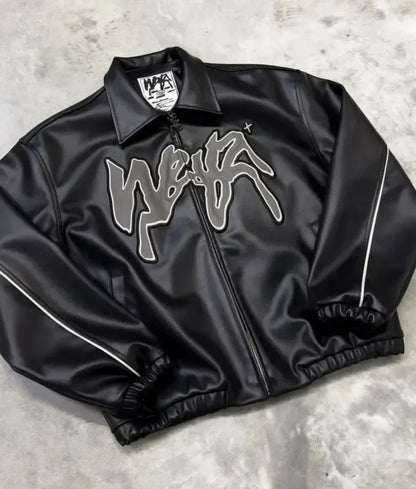 🧥 Veste Baseball Y2K en Cuir – Style Rétro & Hip-Hop Américain 🔥