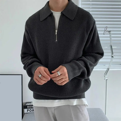🧥🔥 Pull Homme Hiver Automne – Pull Zippé à Col Revers, Doux & Chaud
