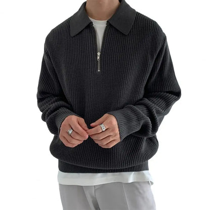 🧥🔥 Pull Homme Hiver Automne – Pull Zippé à Col Revers, Doux & Chaud
