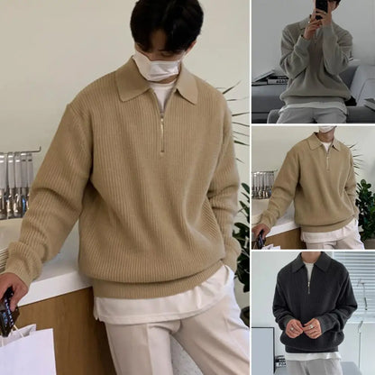 🧥🔥 Pull Homme Hiver Automne – Pull Zippé à Col Revers, Doux & Chaud